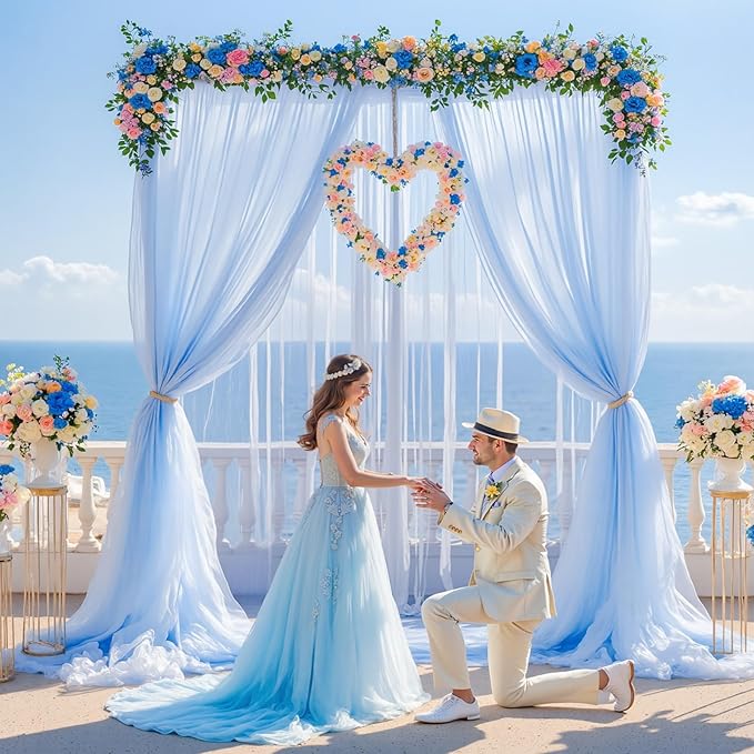 10ft x 12ft Baby Blue Tulle Backdrop Curtain for Baby Shower Party Sheer Fabric Backdrop Curtains for Boy Birthday Gender Reveal Back Drop Wedding Photo Backdrop Drapes Background 2 Panels 5ft x 12ft