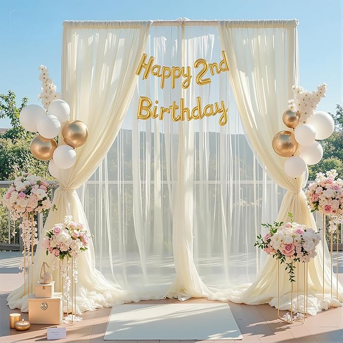 10ft x 12ft Champagne Tulle Backdrop Curtain for Parties Sheer Fabric Backdrop Curtains for Wedding Baby Shower Bridal Shower Birthday Photo Backdrop Drapes Background Decorations 2 Panels 5ft x 12ft