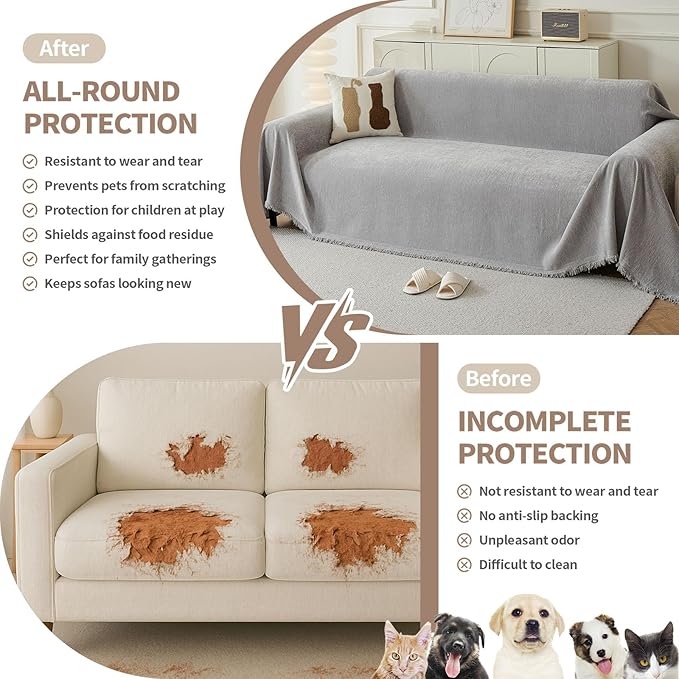 Armchair Couch Cover for Dogs 1 Cushion, Washable Recliner Covers Sofa Protector, Oversized Single Chair Covers, Accent Chair Couch Slipcovers, Pet Couch Cover Blanket Throws(71"x91", Grey)