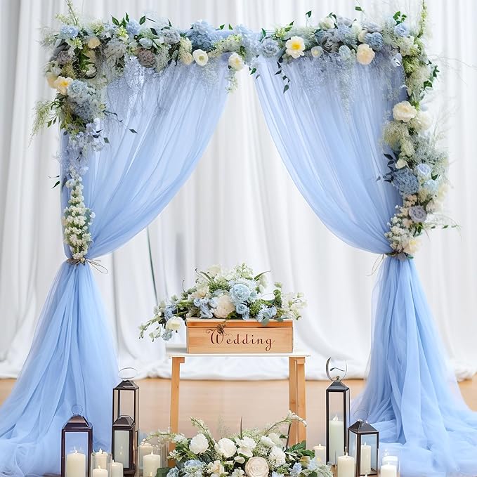 10ft x 15ft Baby Blue Tulle Backdrop Curtain for Baby Shower Party Sheer Fabric Backdrop Curtains for Boy Birthday Gender Reveal Back Drop Wedding Photo Backdrop Drapes Background 2 Panels 5ft x 15ft