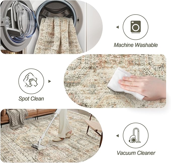 6x9 Area Rug for Living Room Washable 6x9 Non-Slip Modern Rugs for Bedroom Dinning Room Ultra-Thin Indoor Brown Pink