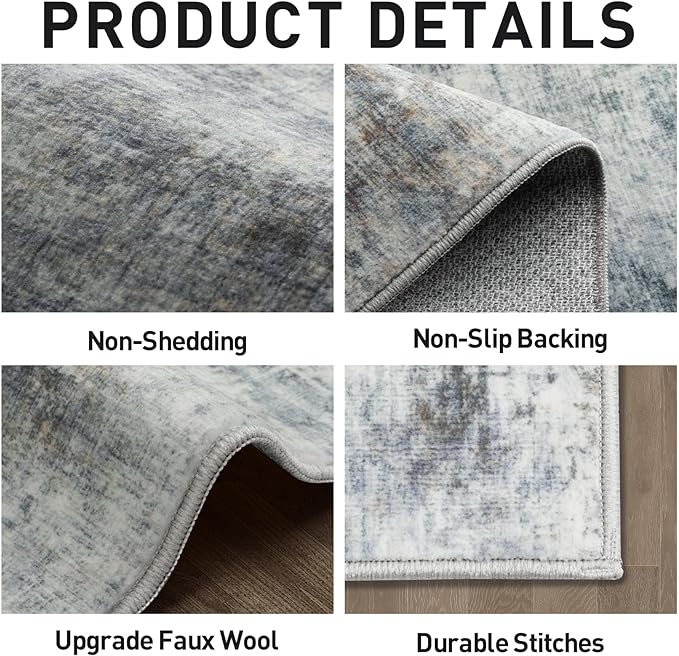 2'6''x8' Runner Rugs Washable Rug: Modern Abstract Hallway Runner Rug Indoor Soft Low Pile Thin Carpet Anti-Skid Non-Shedding Carpets for Kitchen, Entryway, Laundry, Bedroom - Blue Multi