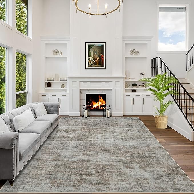 5x7 Area Rugs Washable Rug: Modern Abstract Living Room Rug Soft Anti-Skid Thin Carpet Indoor Floor Non-Shedding Carpets for Bedroom Dining Room Farmhouse Nursery Home Office Brown Black