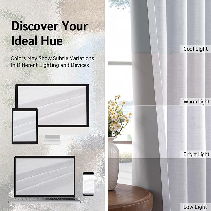 100% Blackout Shield Linen Blackout Curtains for Bedroom, Bright White Grommet Curtains for Living Room, Thermal Insulated Room Darkening Drapes for Nursery, Boho Home Decor, 50" W x 63" L, 2 Panels