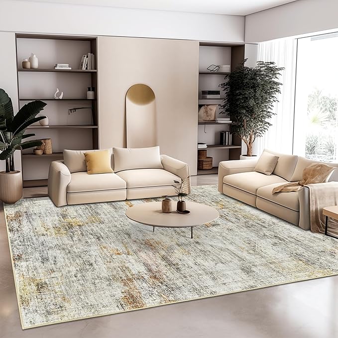 6x9 Area Rug for Living Room Washable 6x9 Non-Slip Modern Abstract Rugs for Bedroom Dinning Room Ultra-Thin Indoor Gray Rust