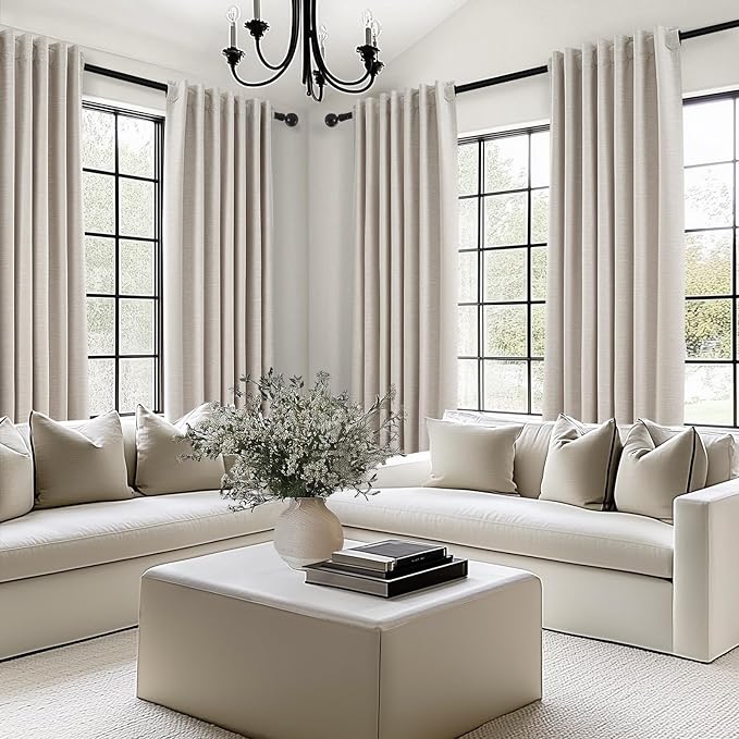92 Inch Long Curtains Blackout 2 Panels,Custom Made Modern Neutral Soundproof Elegant Decorative Dark Out Linen Cottage Nursery Draperies for Living Room 52x92 Linen Beige Oatmeal