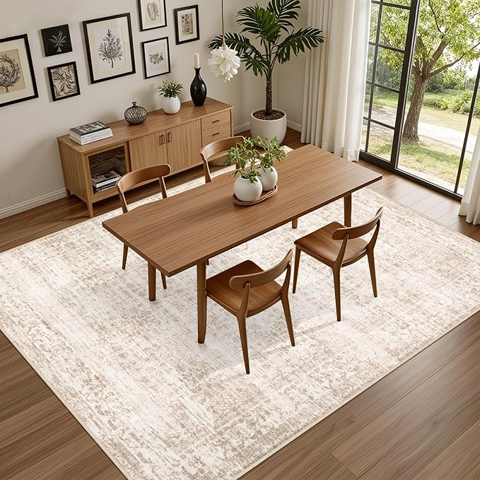 3x5 Area Rugs Living Room Rug: Washable Vintage Boho Rug No Slip Stain Resistant Soft Carpet Indoor Floor Floral Large Carpets for Bedroom Dining Room Farmhouse Nursery Home Office Beige