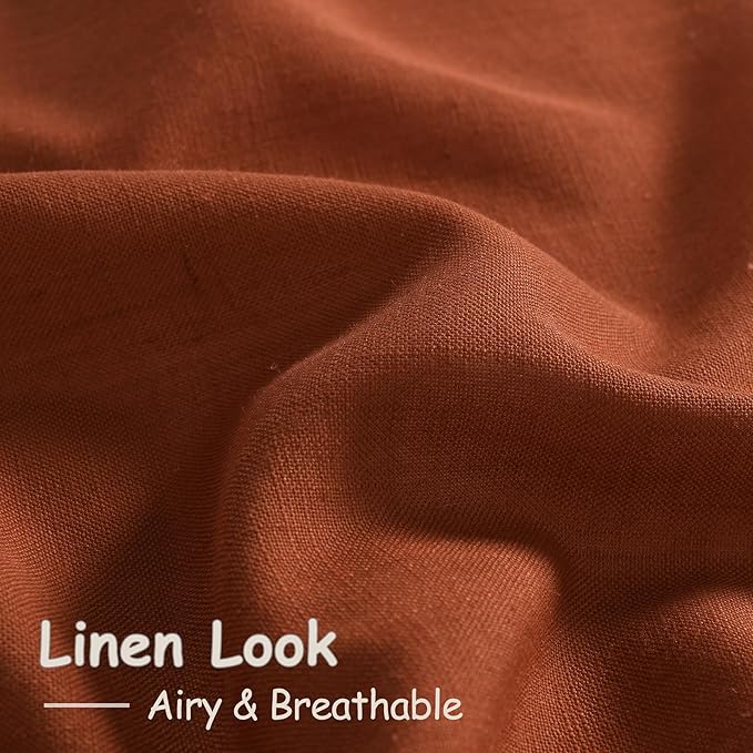2 Panels Terracotta Linen Curtains 105 inches Long for Living Room Extra Long Back Tab Semi Sheer Rustic Farmhouse Boho Curtains Ceiling to Floor Length 105 inch for Large Window Rust Colored 9 FT