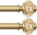 2 Pack Curtain Rod 32 to 58 Inches (2.6-4.8ft), USFOOK 7/8 Inch Telescoping Splicing Curtain Rods for Windows 20 to 54 Inch, Luxury Gold Decorative Drapery Rods for Home with Translucent Finials