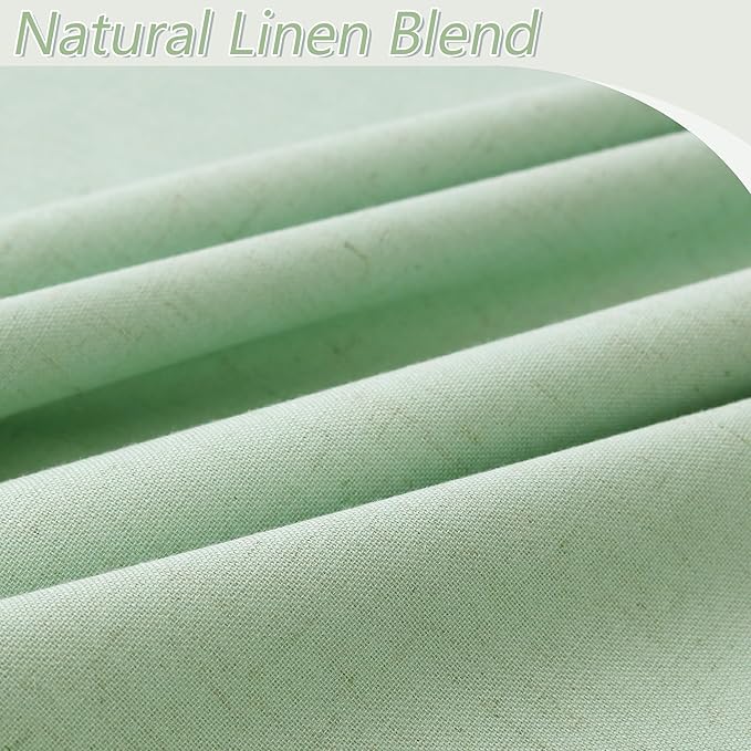 Aqua Green 100% Blackout Linen Curtains 96 Inch Length 2 Panels Set for Living Room Bedroom Back Tab Thermal Insulated Black Out Drapes Room Darkening Farmhouse Style for Bedroom Window Curtains