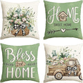 AVOIN colorlife Bless Our Home Farmhouse Eucalyptus Leaves Throw Pillow Covers, 20 x 20 Inch Green Truck Home Sweet Cushion Case Decorations Set of 4