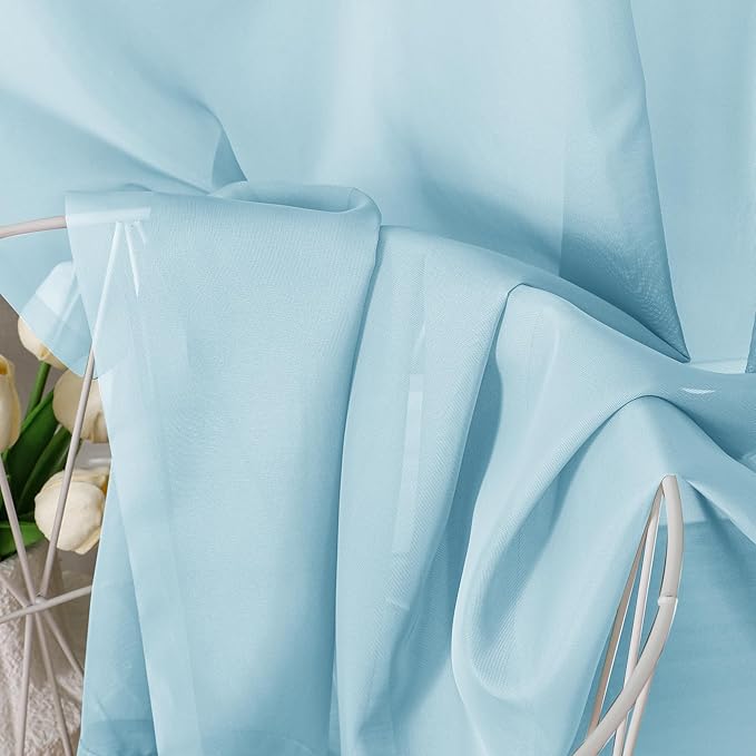 Aiyufeng 2 Pack: Basic Sky Blue Sheer Curtain Drapes 90 Inch Length 2 Panels for Living Room, Light Filtering Voile Drapes for Bedroom, Patio, Sliding Door, Each 42" W x 90" L