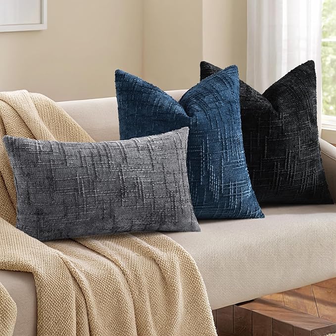 decorUhome Black Chenille Euro Sham Throw Pillow Covers 26x26 Set of 2 Textured Soft Cozy Slubby Couch Pillow Covers Modern Farmhouse Boho Decorative Pillow Cases for Bed Sofa Living Room