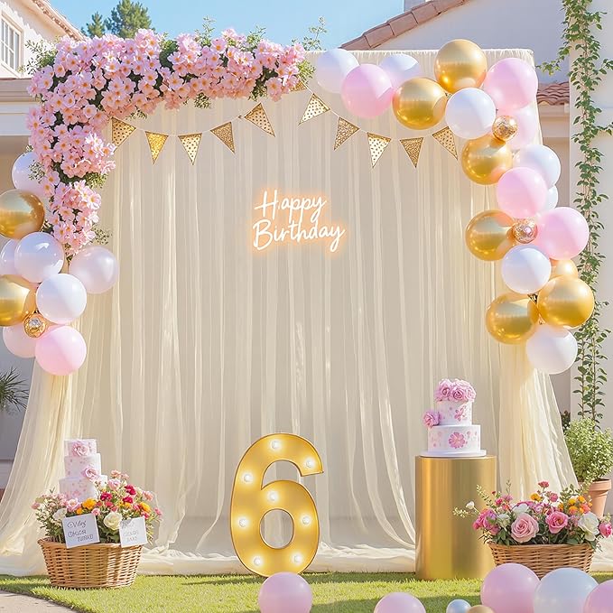 10ft x 15ft Champagne Tulle Backdrop Curtain for Parties Sheer Fabric Backdrop Curtains for Wedding Baby Shower Bridal Shower Birthday Photo Backdrop Drapes Background Decorations 2 Panels 5ft x 15ft