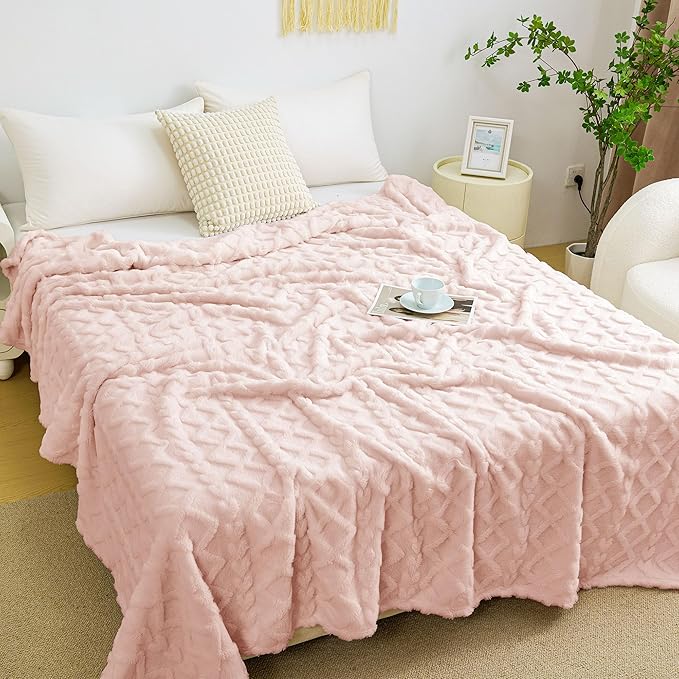 Aganear Flannel Throw Blanket - Cozy Soft Lightweight Fuzzy Portable Throw Blankets, Boho Decor for Home, Warm Gifts for Birthday, Christmas, Halloween, Housewarming(50"x60", Pink)