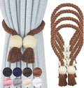 4 Pack Magnetic Curtain Tiebacks Cotton Hand Woven Tie Back Decorative Rope Holdbacks for Curtains Draperies No Tools Required, Khaki