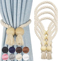 4 Pack Magnetic Curtain Tiebacks Cotton Hand Woven Tie Back Decorative Rope Holdbacks for Curtains Draperies No Tools Required, Beige