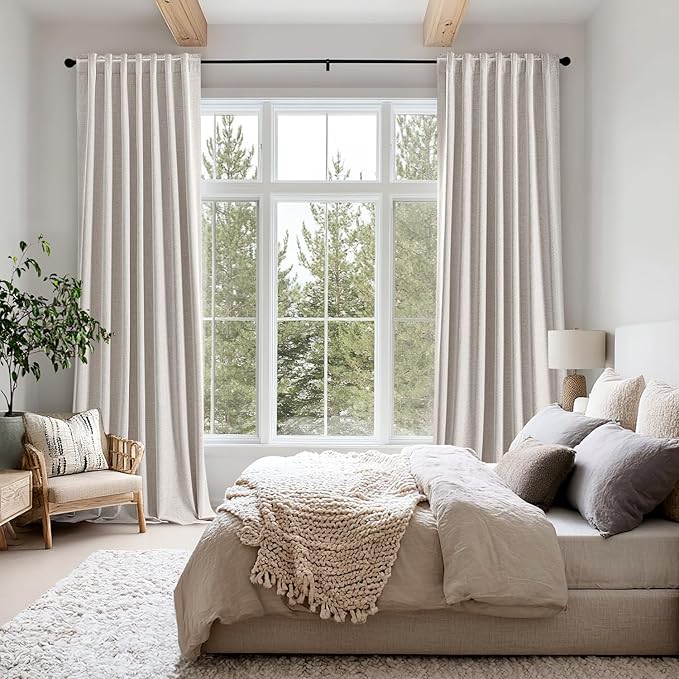 MIULEE 100% Blackout Linen Curtains for Bedroom, Ivory Solid Luxury Decor Thermal Insulation Room Darkening Drapes for Living Room Nursery Back Tab Rod Pocket 42 x 72 Inches, 2 Panels