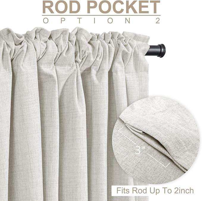 100% Blackout Shield Linen Blackout Curtains for Bedroom 72 Inches Long, Back Tab/Rod Pocket Living Room Drapes, Thermal Insulated Blackout Curtains 2 Panels Set, 50" W x 72" L, Beige