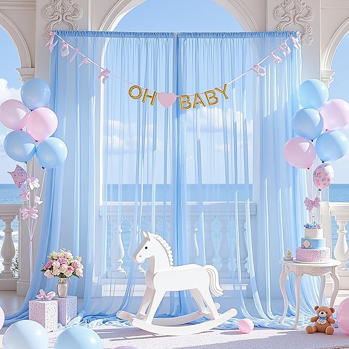 Baby Blue Tulle Backdrop Curtain for Parties Baby Shower Boys 10×8ft Light Blue Sheer Backdrop Curtains Drapes for Birthday Party Bridal Shower Wedding Photo Shoot Background 2 Panels 5ft X 8 ft
