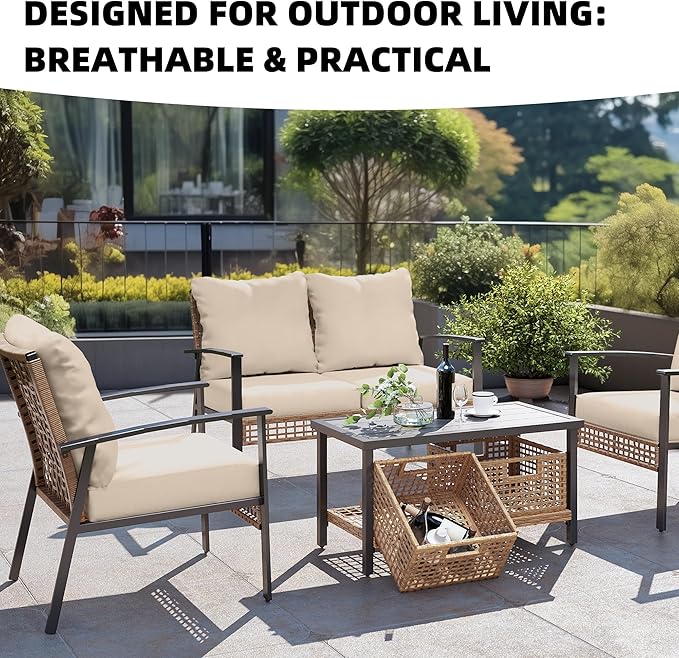 12Pcs Outdoor Cushion Covers, Patio Cushion Covers,Stretch Elastic Slipcovers, Replacement Washable & Reusable Furniture Protector for Patio Couch (Beige,Cover Only)