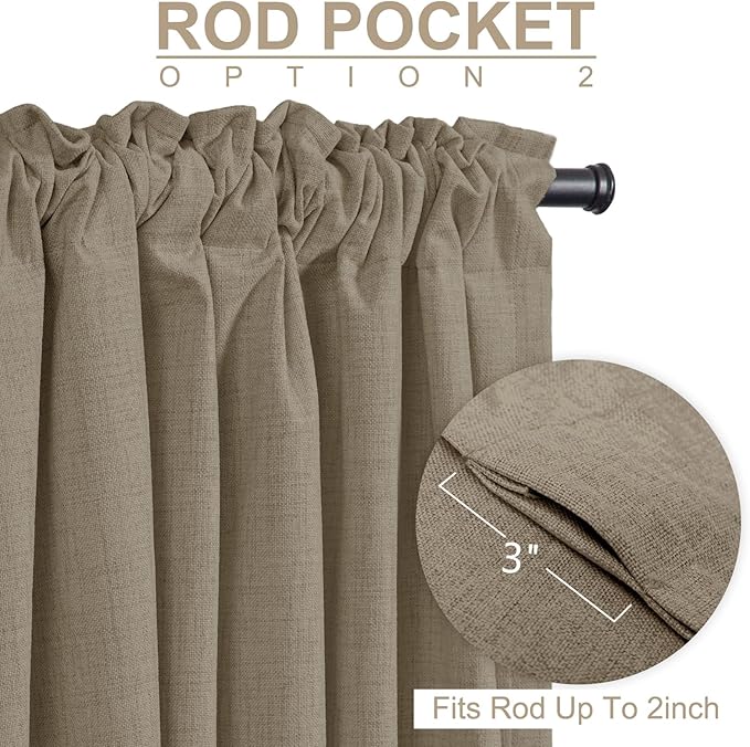 100% Blackout Shield Linen Blackout Curtains for Bedroom 96 Inches Long, Back Tab/Rod Pocket Living Room Drapes, Thermal Insulated Blackout Curtains 2 Panels Set, 50" W x 96" L, Plaza Taupe