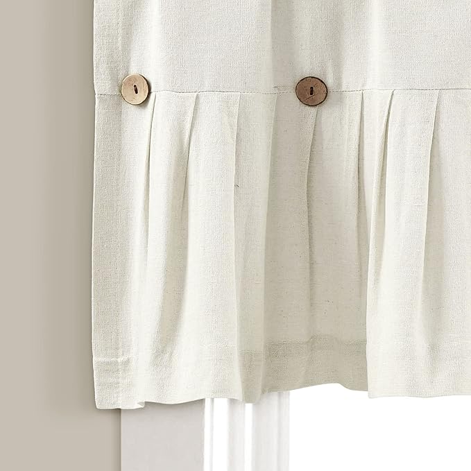 Lush Decor Linen Button Farmhouse Valance Curtians 52"W x 18"L Off White - Linen Valances For Windows - Kitchen Curtains Valances - Bathroom Curtain
