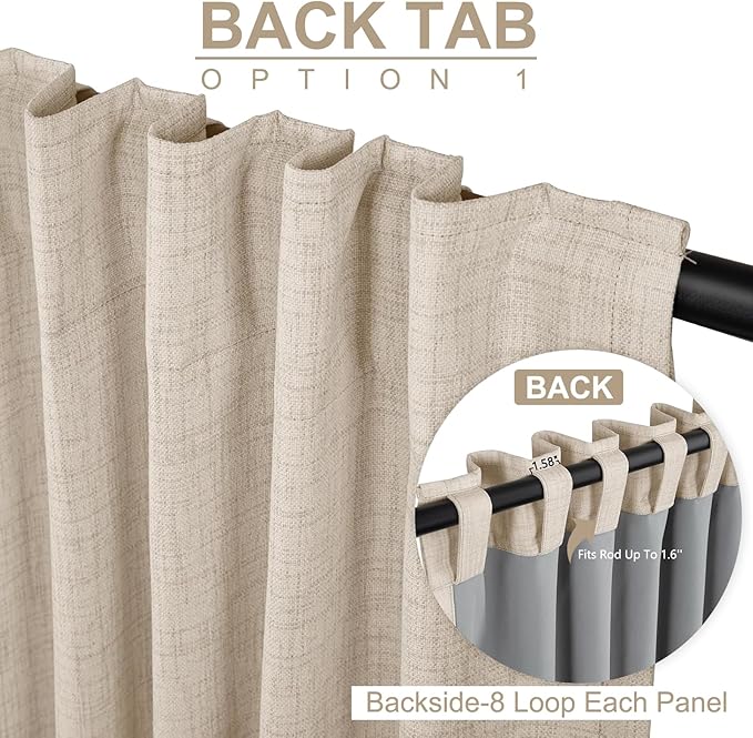 100% Blackout Shield Linen Blackout Curtains for Bedroom 80 Inches Long, Back Tab/Rod Pocket Living Room Drapes, Thermal Insulated Blackout Curtains 2 Panels Set, 50" W x 80" L, Oatmeal