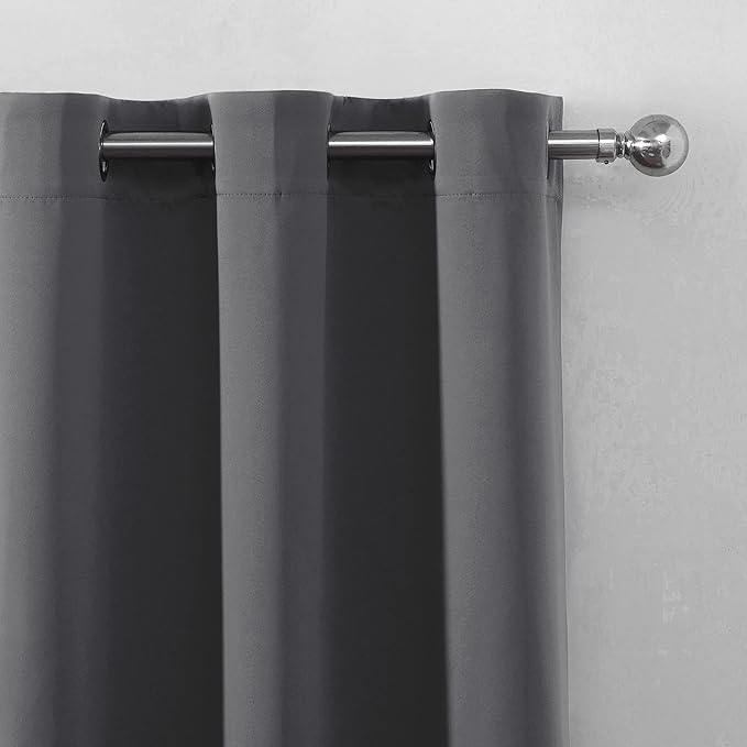 LEMOMO Grey Bedroom Blackout Curtains/52 x 63 Inch Long/Set of 2 Curtain Panels/Thermal Insulated Room Darkening Curtains for Bedroom