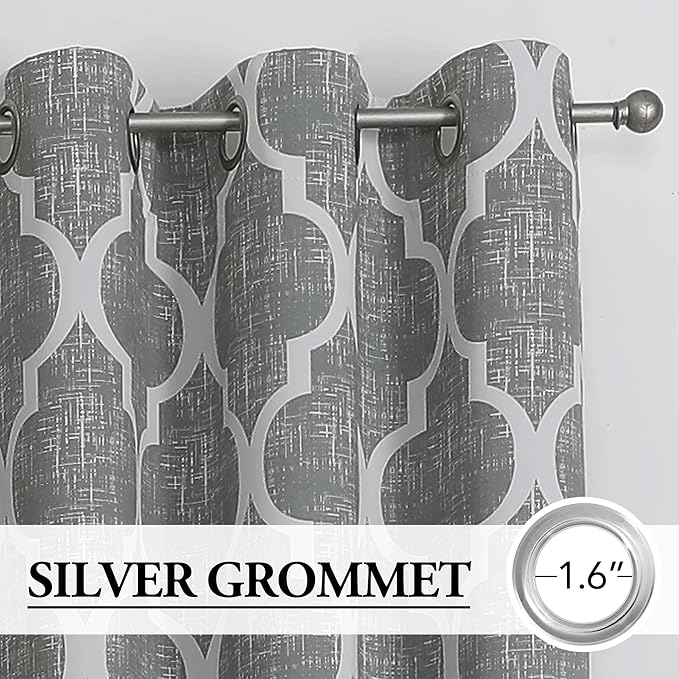 Beauoop 100% Blackout Curtains 63 Inches Long 2 Panels for Bedroom Living Room Grey Moroccan Geo Room Darkening Thermal Insulated Soundproof Grommet Top Window Treatments Drapes, 50x63 Set of 2