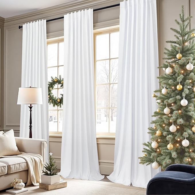 78 Inch Long Linen Textured Blackout Curtains 2 Panels Set for 76-80 inch Window Drapes Back Tab White Room Darkening Curtains for Sliding Glass Door Energy Efficient Noise Cancelling 52x78 in Length