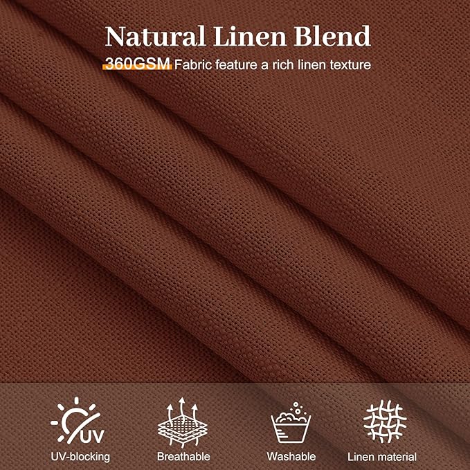 102 Inch Linen Curtains for Living Room, Pinch Pleated Curtain with Hooks Rings Rustic Textured Semi Sheer Light Filtering Pleat Drapes for Bedroom Dining Room, Chestnut Brown, 2 Panel, 40x102