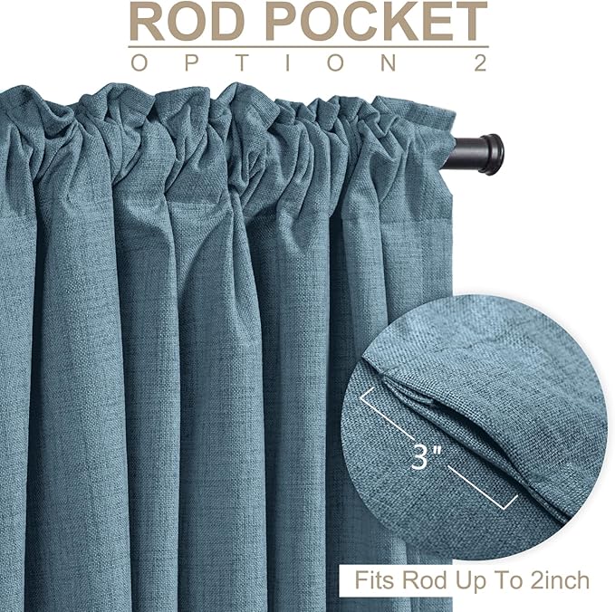 100% Blackout Shield Linen Blackout Curtains for Bedroom 90 Inches Long, Back Tab/Rod Pocket Living Room Drapes, Thermal Insulated Blackout Curtains 2 Panels Set, 50" W x 90" L, Stone Blue