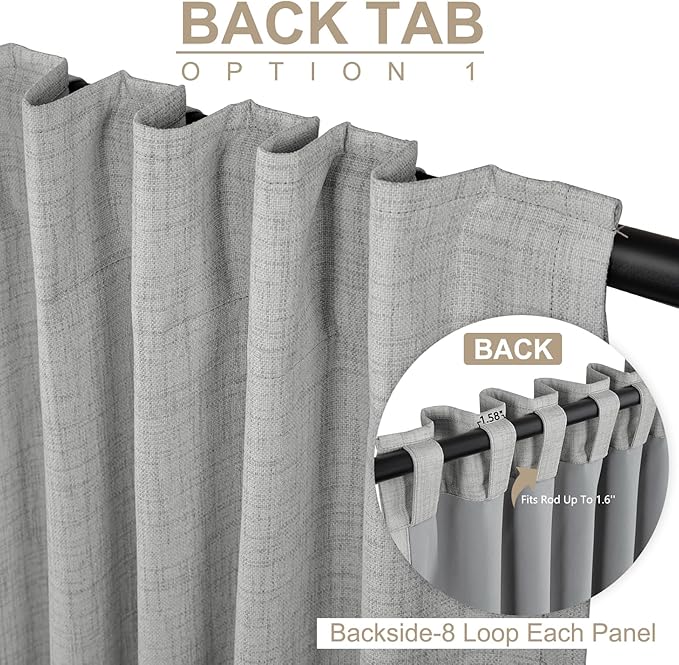 100% Blackout Shield Linen Blackout Curtains for Bedroom 84 Inches Long, Back Tab/Rod Pocket Living Room Drapes, Thermal Insulated Blackout Curtains 2 Panels Set, 50" W x 84" L, Ash Grey