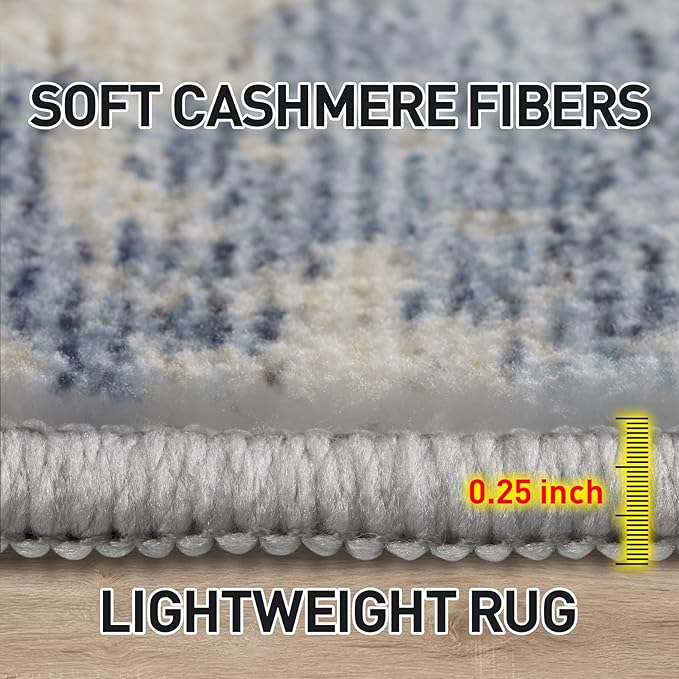 8x10 Area Rugs Washable Rug: Large Modern Abstract Living Room Rug Soft Anti-Skid Thin Carpet Indoor Floor Non-Shedding Carpets for Bedroom Dining Room Farmhouse Nursery Home Office Blue Gold