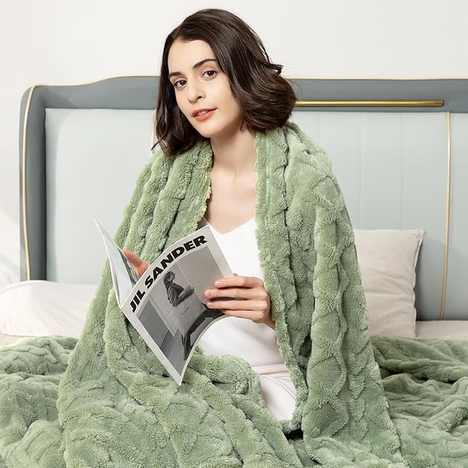 Aganear Twin Blanket - 3D Stylish Design, Lightweight Blanket Super Soft, Warm, Decorative Present for All Seasons, Portable Throw Blankets for Couch, Sofa, Bed, Car(60"×80", Sage Green)