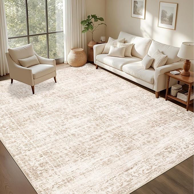 3x5 Area Rugs Living Room Rug: Washable Vintage Boho Rug No Slip Stain Resistant Soft Carpet Indoor Floor Floral Large Carpets for Bedroom Dining Room Farmhouse Nursery Home Office Beige