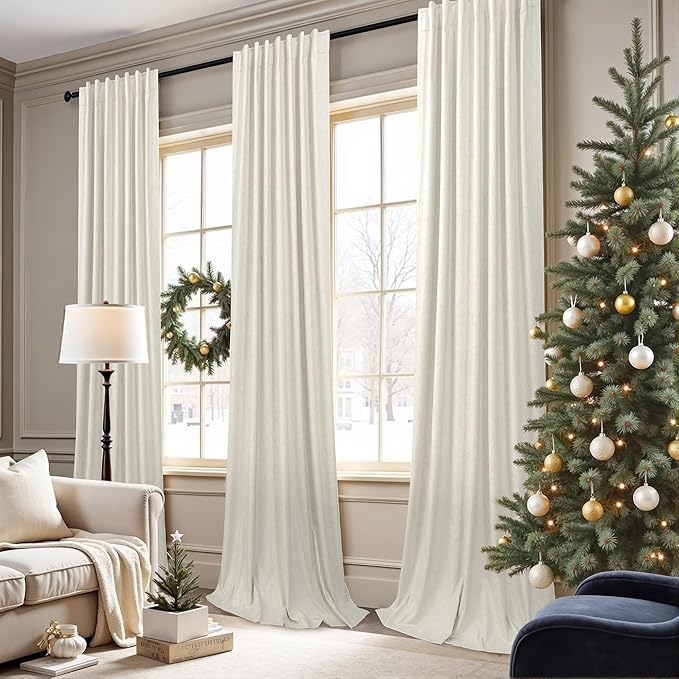 102 Inch Blackout Curtains Cream for 103 Inch Length Window Drapes Elegant Farmhouse Style Custom Made Black Out Weather Curtain for Bedroom Living Room 2 Panels Cortinas para Sala Modernas Dormitorio
