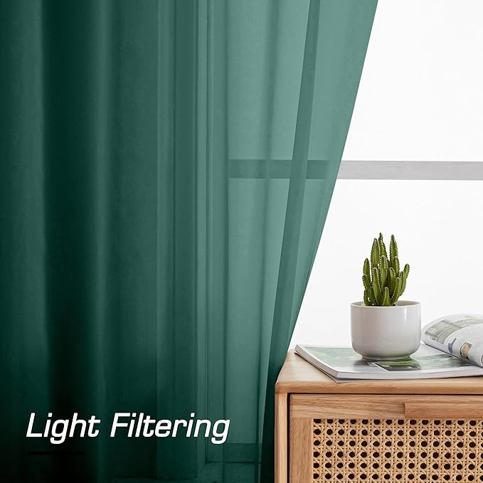 Aiyufeng Hunter Green Sheer Curtain Drapes 84 Inch Length 2 Panels for Living Room, Light Filtering Voile Green Drapes for Bedroom, Patio, Sliding Door, Each 40" W x 84" L