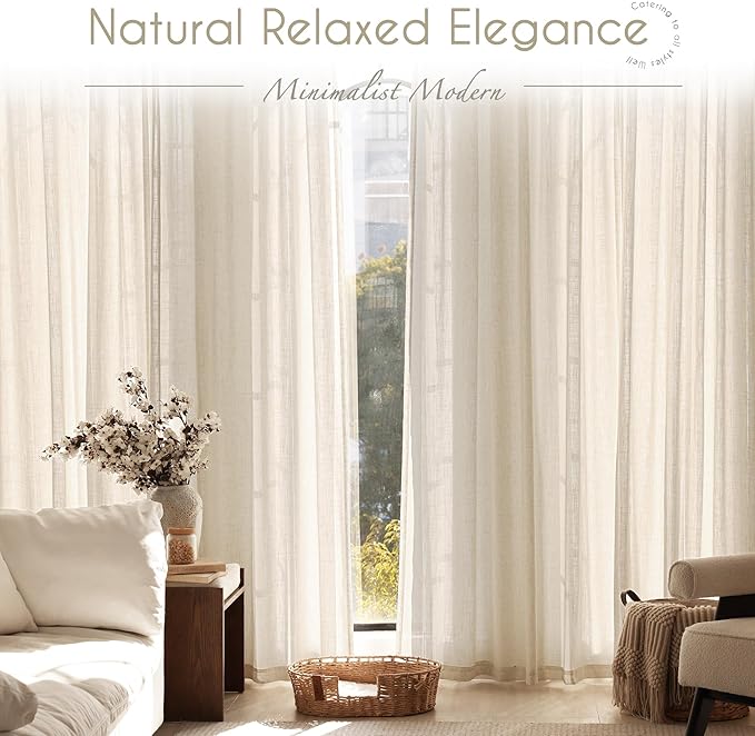 Apricot Linen Curtain 90 inch Length 2 Panels Set Back Tab Light Filtering Living Room Curtain Drapes Home Office Modern Minimalist Decor Farmhouse Boho Neutral Cream Semi Sheer Curtain 90 inch Long