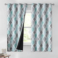 Beauoop 100% Blackout Curtains 54 Inches Long 2 Panels for Bedroom Living Room Aqua Grey Moroccan Geo Room Darkening Thermal Insulated Soundproof Grommet Top Window Treatments Drapes, 50x54 Set of 2