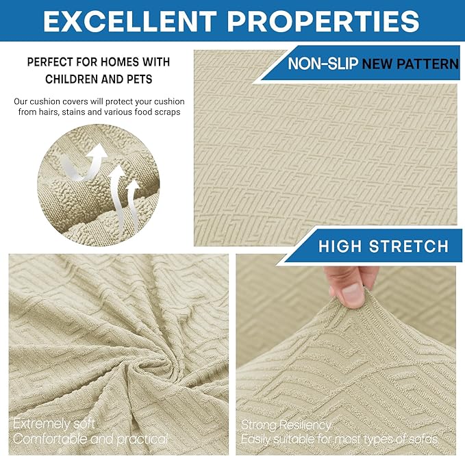 XINEAGE New 2 Pieces Chair Covers with Arms Super Stretch Chair Slipcover for Living Room Pet Dog Universal Slip Cover Anti Slip Armchair Furniture Protector (Light Beige), 31"-46"(1 Cushion)
