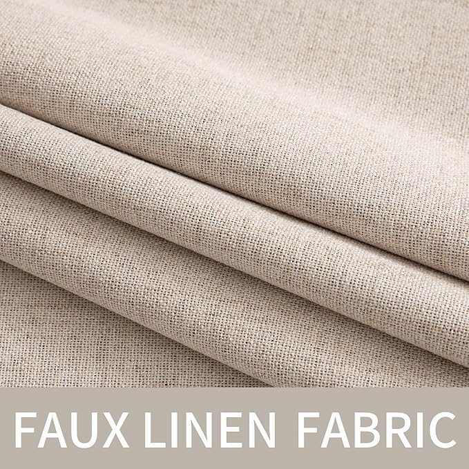 MIULEE 100% Blackout Linen Textured Curtains for Bedroom 105 Inches Extra Long Thermal Insulated Natural Beige Grommet Room Darkening Curtains & Drapes Luxury for Living Room Nursery (2 Panels)