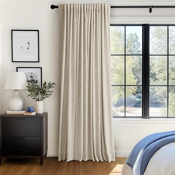 100% Blackout Shield Linen Blackout Curtains for Bedroom 84 Inches Long, Back Tab/Rod Pocket Living Room Drapes, Thermal Insulated Blackout Curtains 1 Panel Set, 100" W x 84" L, Oatmeal