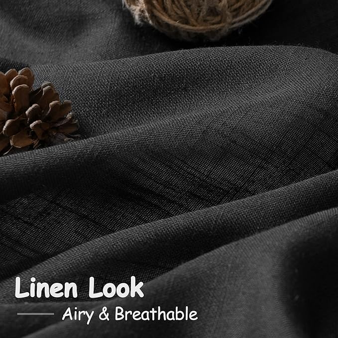 Balck Sheer Linen Curtains 94 inch Length for Bedroom Back Tab Rod Pocket Modern Farmhouse Muslin Look Cotton Textured Black Window Curtains 94 inches Long for Dining Room Living Office 2 Panels