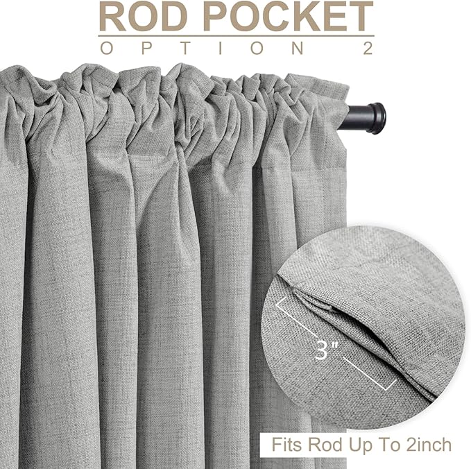 100% Blackout Shield Linen Blackout Curtains for Bedroom 90 Inches Long, Back Tab/Rod Pocket Living Room Drapes, Thermal Insulated Blackout Curtains 2 Panels Set, 50" W x 90" L, Ash Grey