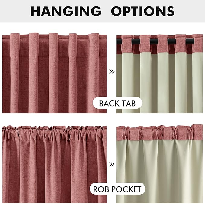 MIULEE 100% Blackout Linen Curtains for Bedroom, Dusty Rose Solid Luxury Decor Thermal Insulation Room Darkening Drapes for Living Room Nursery Back Tab Rod Pocket 42 x 63 Inches, 2 Panels