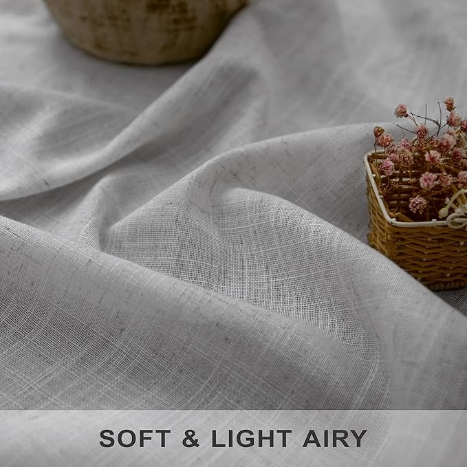 60 Inch Wide Curtains Grey for Living Room 2 Panels Set Back Tab Pocket Drape Semi Sheer Burlap Linen Extra Large Boho Farmhouse Light Gray Curtain for Bedroom Neutral Earth Width 5 x 9 FT Long 60x108