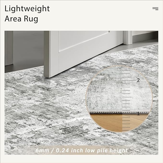 Abstract Rug 8x10 Large Living Room Rugs Neutral Modern Washable Area Rugs for Bedroom Dining Room Non-Slip Stain Resistant Foldable Thin Rug Gray White