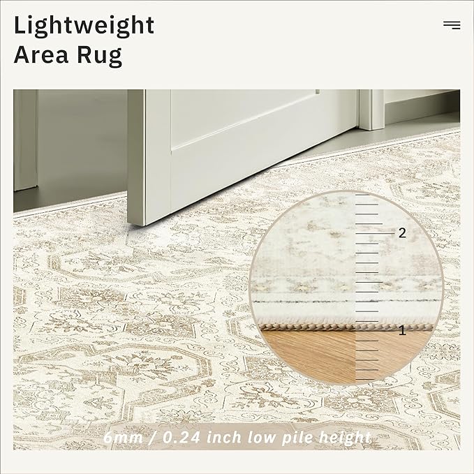 3x5 Rug, Small Area Rug for Kitchen, Entryway, Machine Washable Non-Slip Throw Rug, Vintage Carpet for Nursery Coffee Table Beige/Brown